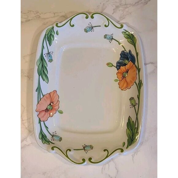 Villeroy & Boch AMAPOLA Poppies Butter Dish/Plate 8.3/8" x 6 1/4" Rectangle GUC - Picture 2 of 6